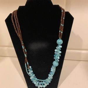 26" Turquoise, Blue Topaz And Wood Necklace - image 1